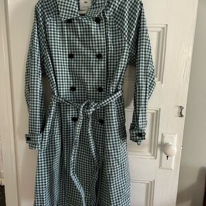 Green Checkered Trench Coat